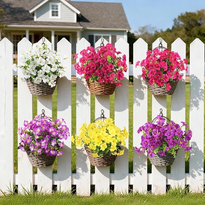 INQCMY Artificial Flowers for Outdoors Fake Plants Spring Decoration, 12 Bundles Faux Petunias UV Resistant No Fade Realistic Silk Flower for Outside Planters Patio Porch Yard Window Box