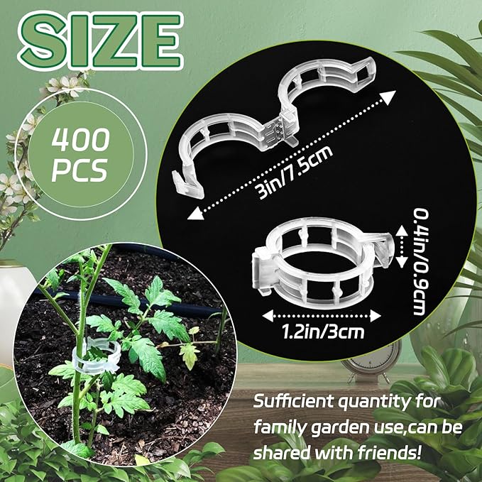 OJYUDD 400 Pcs White Plant Support Garden Clips,Plastic Tomato Vine Clips,Secured Climbing Plant Clip for Flower Vine Grape Twine Orchid