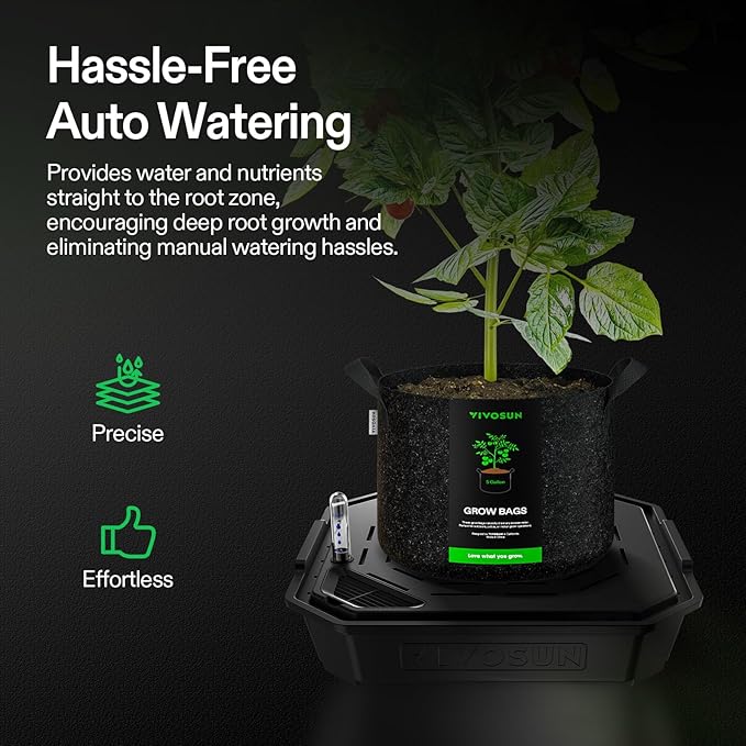 VIVOSUN 4-Pack FlexFeed Self-Watering Pots, Auto Irrigation Fabric Pot Base with Water Meter & Maintenance Window, for Use Indoors/Outdoors in Grow Tents, Greenhouses, Gardens