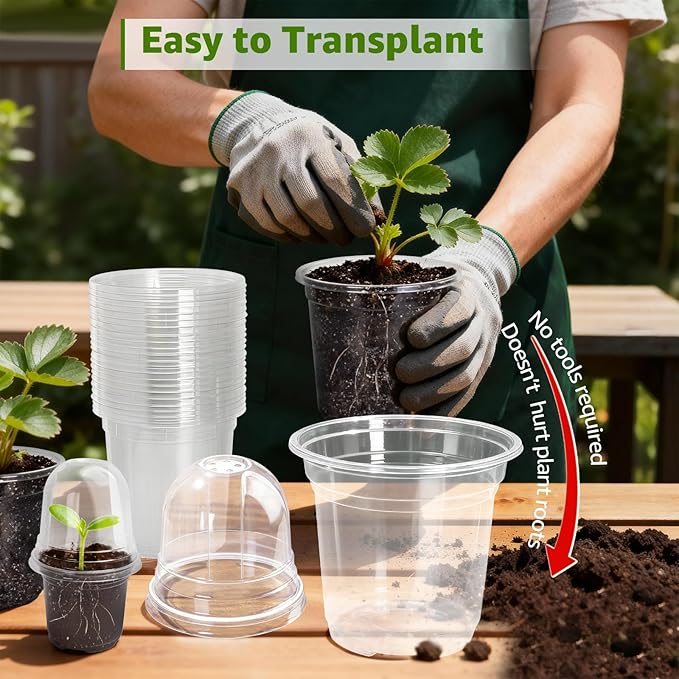 MIXC Clear Nursery Pots with Humidity Domes, 5/4/3.5 Inch Reinforced Transparent Plastic Pots for Planting with Drainage Holes, for Tomato Seedlings, Cactus, and Herbs, 30 Pack
