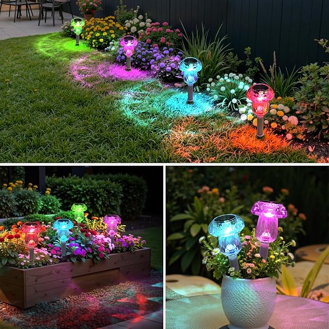 Mancra 8 Pack Mushroom Solar Pathway Lights, Color Changing LED Solar Outdoor Lights Waterproof, Dusk to Dawn Auto On/Off Garden Decor for Yard Landscape Walkway