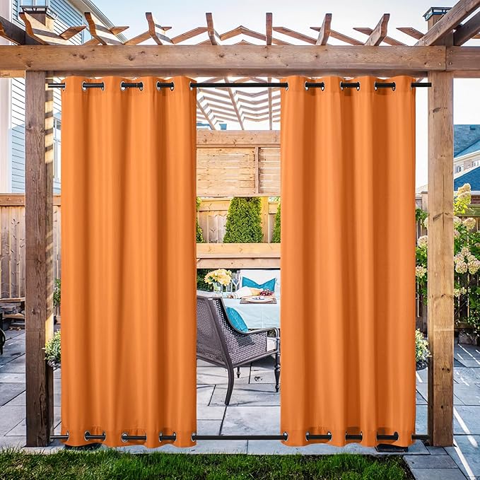 NICETOWN Canvas Outdoor Curtains for Patio Decoration, Waterproof & Windproof Thermal Outside Drapes Top & Bottom Grommet, Privacy Shades for Pool/Pergola, Orange, 55" W by 108" L, 2 Pieces