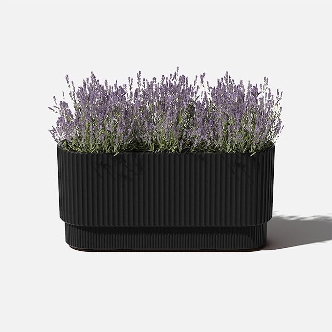 Veradek Demi Series Long Planter for Porch, Patio, Backyard | Durable Plastic-Concrete Material | Modern Décor for Shrubs, Flowers
