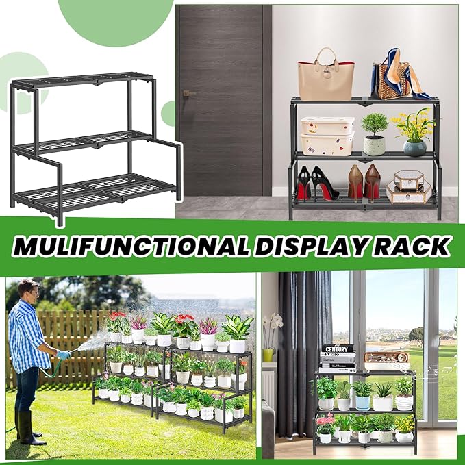 3 Tier Stair Style Metal Plant Stand for Indoor Outdoor, Heavy Duty Plant Display Shelf for Multiple Plants, Garden Rack Flower Pot Holder for Living Room Patio Balcony