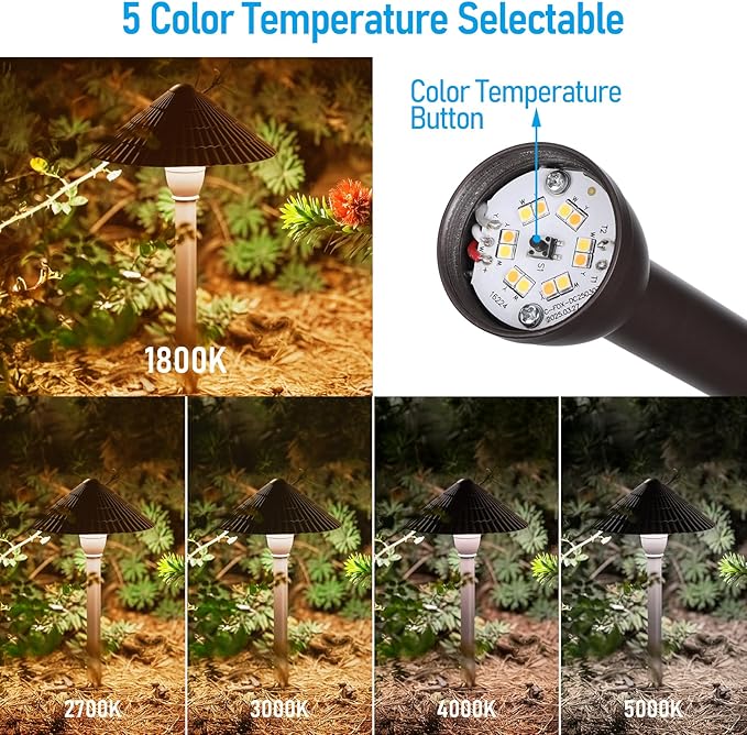 LEONLITE 5CCT Low Voltage Landscape Lights, 3W, 12-24V AC/DC, Pathway Lighting Wired, IP65 Waterproof Light for Yard Lawn, ETL Listed, Oil Rubbed Bronze Aluminum Housing, 1800K-5000K, Pack of 4