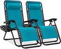 Best Choice Products Set of 2 Adjustable Steel Mesh Zero Gravity Lounge Chair Recliners w/Pillows and Cup Holder Trays - Peacock Blue