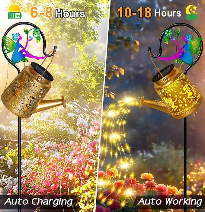 Solar Watering Can Lights Outdoor Garden Decor, Large Fairy Hanging Lantern with Shepherd Hook, Waterproof Garden Lights for Outdoor Yard, Gifts for Mom Grandma Mothers Day Christmas Gifts