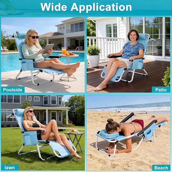 ABORON Tanning Chair with Face Hole, 5-Position Adjustable Reclining Beach Lounge Chair, Folding Face Down Sun Lounger for Beach, Poolside, Patio, Lawn, Home(Sky Blue)