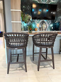 PURPLE LEAF Outdoor Rattan 24" Counter Height Bar Stools Chair Set of 2, Modern Patio Wicker Barstool with Backrest for Indoor and Outdoor, Kitchen Island, Coffee