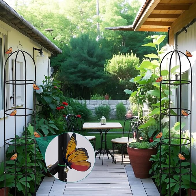 100% Metal Garden Obelisk Trellis for Climbing Plants Outdoor, 6.6ft Tall Metal Plant Support with Garden Twist Tie for Tomato Cucumber Pea Ivy Vines Rose Clematis Potted Plant Trellis 1 Pack