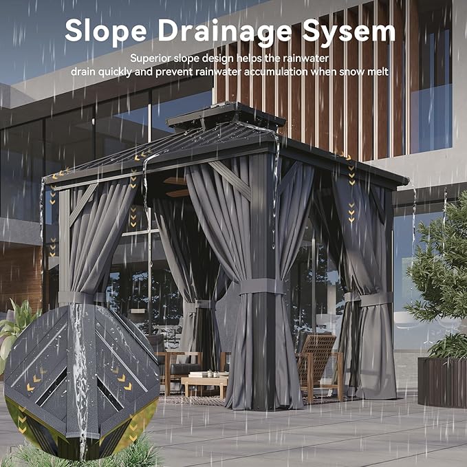 Aoxun 8'x8' Hardtop Gazebo, Aluminum Frame Canopy with Double Galvanized Steel Roof, Outdoor Metal Pavilion with Netting, Curtains for Backyard, Patio and Deck