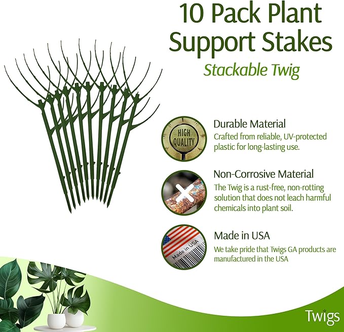 Stackable Plant Support Stakes, Indoor & Outdoor Houseplant Stem Support, Garden Accessories, Trellis Alternative for Climbing & Potted Plants - Monstera (Dark Green), 10 Pack, 17" L