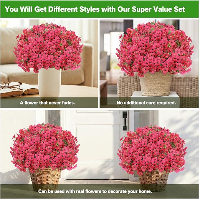 Artificial Flowers for Outdoor,Silk Flowers No Fade Fake Plastic Flowers UV Resistant Faux Plants for Outdoors Outside Front Porch Hanging Planter Window Box Garden Home Decoration,13 Pack(Rose)
