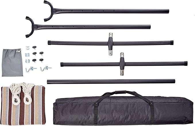 Amazon Basics Double Hammock with 9-Foot Space Saving Steel Stand and Carrying Case, 2 Person, 450 lb Capacity, Cream Wave, 110" x 47" x 43"