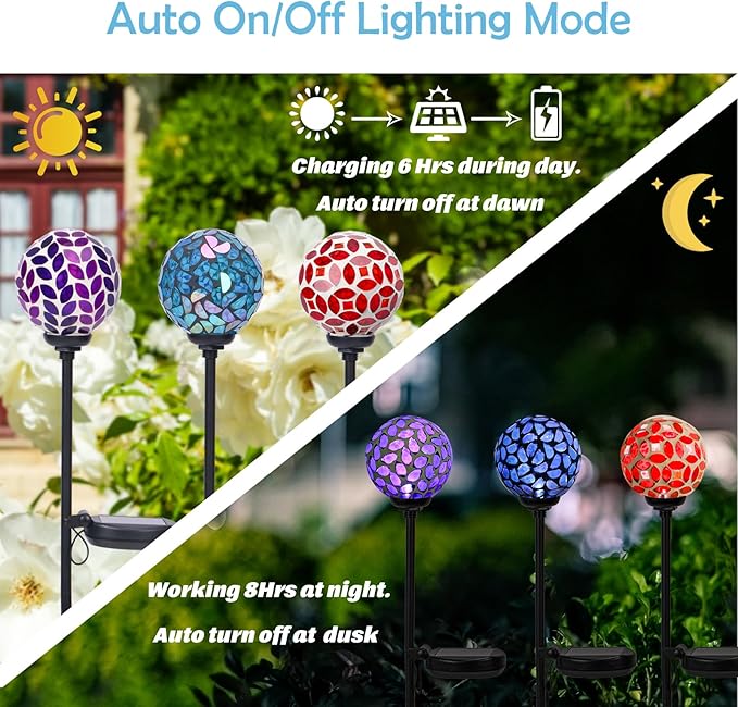 Afirst Solar Lights Outdoor Decorative Solar Mosaic Garden Stakes Decorative Lights Waterproof for Pathway Yard Lawn Decoration 3 Pack