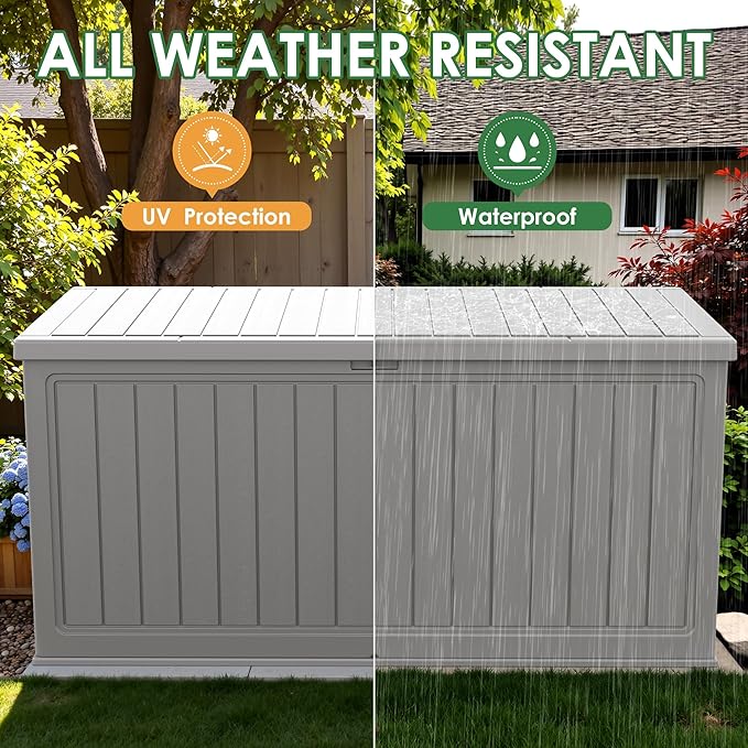 Devoko 260 Gallon Double-Wall Deck Box with Divider, Side Handles, Resin Outdoor Large Storage Box Waterproof and Lockable for Patio Furniture, Garden, Pool (Grey, 260 Gallon)