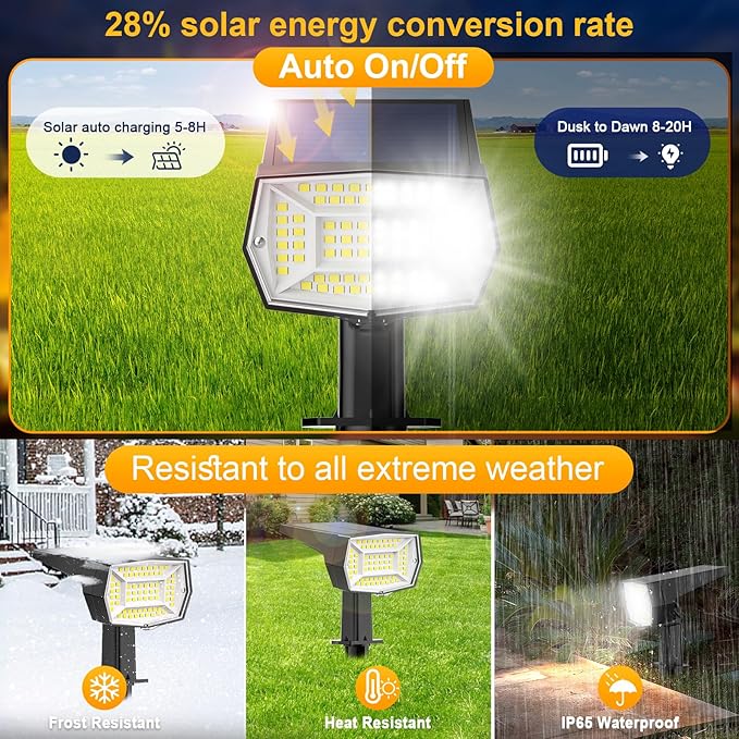 Fabrito 72 LEDs Solar Spot Lights Outdoor Waterproof, 3 Modes Landscape Spotlights, Dusk to Dawn Solar Powered Flood Wall Lights for Outside, Solar Garden Lights for Yard Porch 10 Pack (Cool White)