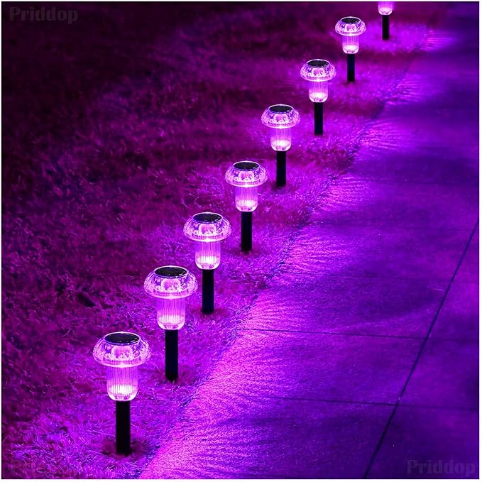 Solar Lights Outdoor Pathway Waterproof 8 Pack Purple LED Acrylic Mushroom Decorative Garden Lights for Yard Landscape Patio Outside Decorations