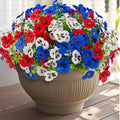 36 Pcs Artificial Fake Pansy Flowers for Outdoor, UV Resistant Faux Silk Pansies Patriotic Flowers for Outside for Planter Front Door Porch Patio Window 4th of July Home Decor(36, Red, White, Blue)