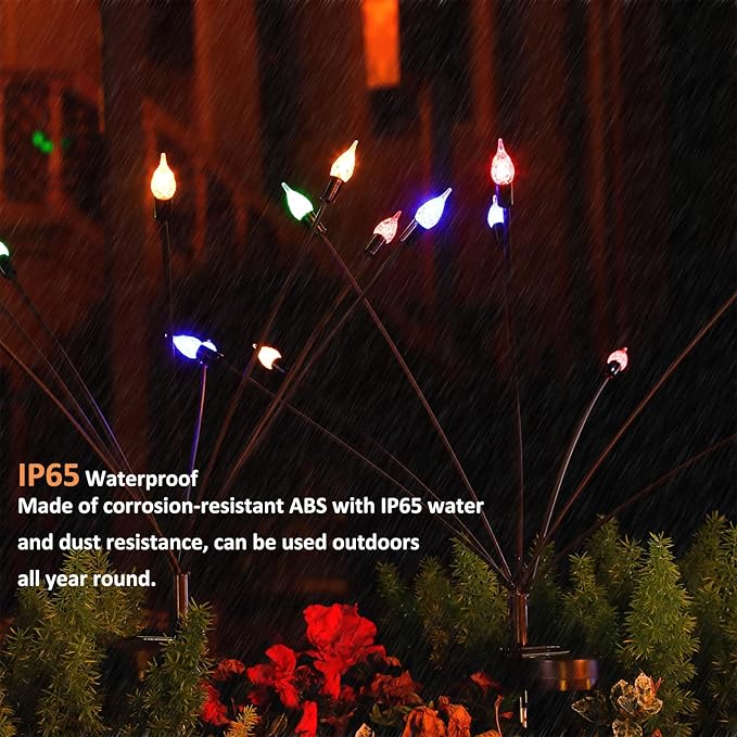 2 Pack Each 8 LEDs Solar Garden Lights Waterproof Outdoor Landscape Path Firefly Lights Single Spike Bulb Swaying Light Multicolor