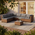 7 Pieces Patio Furniture Set, Outdoor Sectional Rattan Sofa Set, Wicker Patio Conversation Set with Cushions and Glass Coffee Table, for Balcony, Porch, Garden, Grey