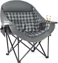 Oversized Camping Chairs for Adults - Heavy Duty Padded Outdoor Folding Lawn XL Camp Chair with Cup Holder Cooler Pockets for Outside Sports Beach Fishing Garden Portable Supports 500lbs, Grey