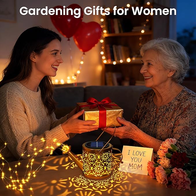 X-PREK Solar Garden Lights Outdoor Decoration, Metal Solar Watering Can Lights Outdoor Waterproof, Small Patio Light Yard Lawn Pathway Decor, Gardening Gifts for Women Mom Grandma 2 Packs