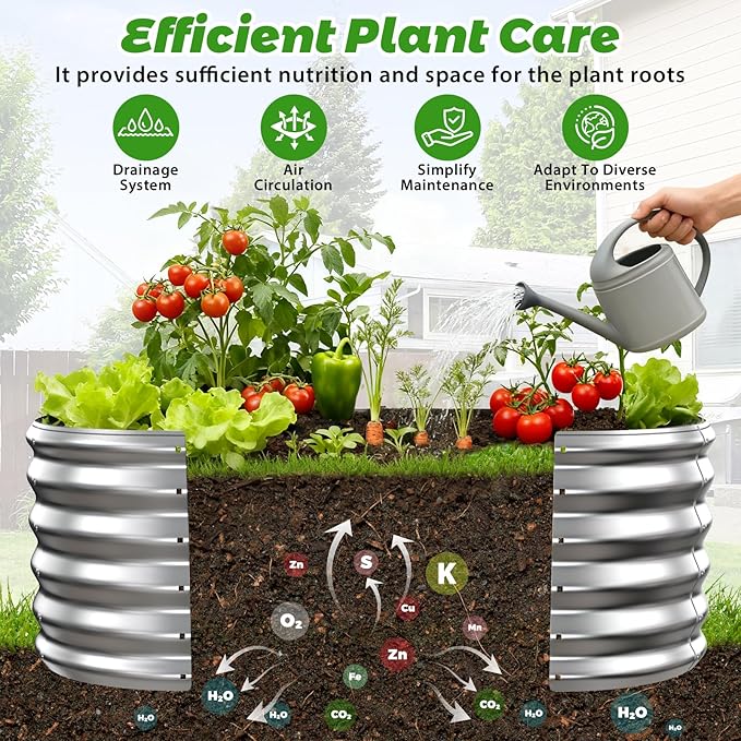 17" Tall Outdoor Garden Raised Garden Bed Kits, 4ft X 2ft Oval,0.8MM Thick Metal Raised Planter Bed/Ground Planter Box for Variety of Flowers,Herbs,Vegetables (Silver, 48X24X16.5 Inches)