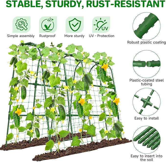 Cucumber Trellis for Raised Bed, U-Shape Garden Trellis for Climbing Plants Outdoor, Metal Arch Trellis for Vegetables, Plant Support for Tomato, Pea, Zucchini(63" L×30" W×47.2" H-Large)