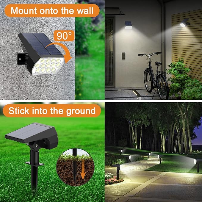 WELALO Solar Spot Lights Outdoor, [10 Pack/52 LED/3 Modes] Solar Landscape Spotlights, Solar Powered Security Lights, IP68 Waterproof Wall Lights for Outsides Walkway Yard Garden Driveway(Cool White)