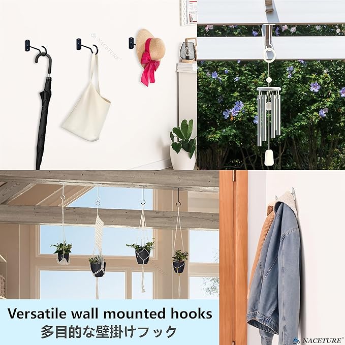 NACETURE Ceiling Hooks Heavy Duty 2 Pack - Plant Hooks for Ceiling Hanging Hook for Hanging Basket Hook, Light, Bird Feeders, Wind Chimes Décor Indoor & Outdoor (Black, 2.5 Inch 4 Pack)