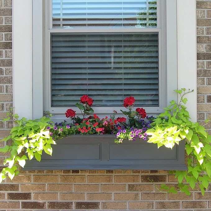 Mayne Fairfield 4-Foot Window Box – Self-Watering, Weather-Resistant Planter for Flowers – Durable Design for Outdoor Use, Perfect for Windows