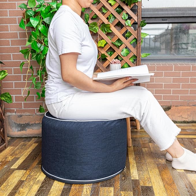 Outdoor Ottoman Outdoor Ottomans for Patio 19x12 Inches Modern Lightweight Foam Stuffed Pouf Outdoor Footstool Footrest Foot Stool Waterproof (Navy Blue)