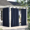 NICETOWN 2 Panels Weighted Outdoor Curtains for Patio Waterproof, Thermal Insulated Grommet & Back Tab on Top & Bottom Windproof Sun Blocking Draperies for Gazebo with Fixed Rope, Navy Blue, W66 x L84