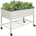 Elevated Raised Garden Bed 2' x 4' - Galvanized Planter Boxes with Legs, Wheels, and Storage Rack, Outdoor Planters for Backyard/Patio/Balcony with Drainage Holes for Vegetables, Flowers, Herbs, White