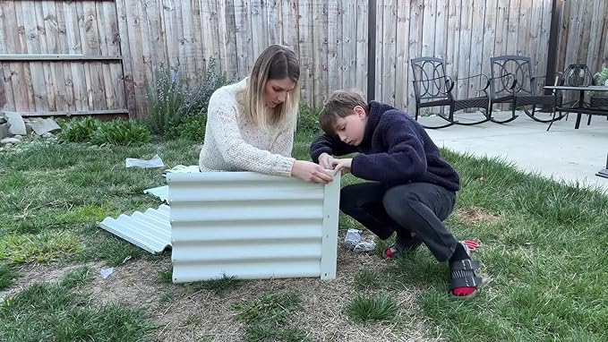 A ANLEOLIFE Set of 8, 18 Inch Tall Antique White Raised Garden Beds Kit, L-Shaped & Rectangular Metal Planters – Ideal for Backyard Vegetables Flowers Herbs