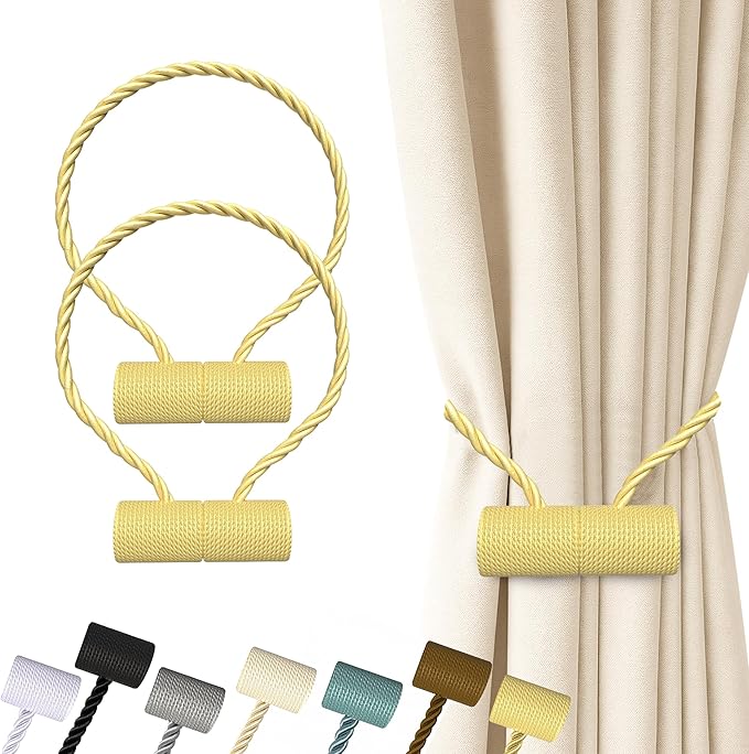 Hion Magnetic Curtain Tiebacks Golden 2pcs, Curtain Tiebacks Buckles Holdbacks Holders Hooks Clip for Home Bedroom Office Decorative Curtain