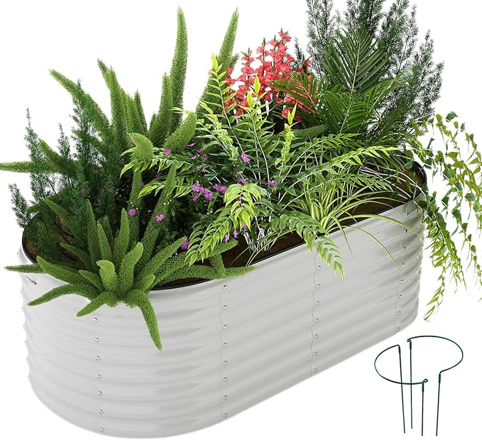 Galvanized Metal Planter Round Raised Garden Bed Kit for Gardening Outdoor Galvanized Planter Outdoor 1PC Gray 6X3X2FT