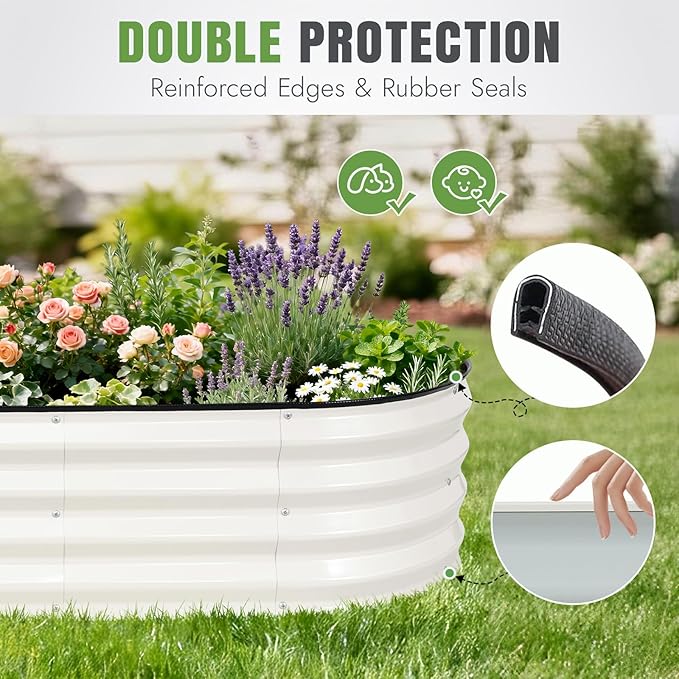 INNO STAGE 3Pcs Galvanized Raised Garden Bed Kit, Outdoor Metal Raised Garden Beds for Vegetables, Rust-Resistant & Easy Assembly, 4x2x1ft Oval Raised beds for Gardening, Flowers, Herbs (White)