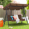 AECOJOY Porch Swing with Stand. 3-Seat Outdoor Clearance Porch Swings for Adults, Outdoor Patio Swing with Adjustable Canopy & Removable Cushion for Backyard, Garden, Yard, Poolside, Balcony (Brown)
