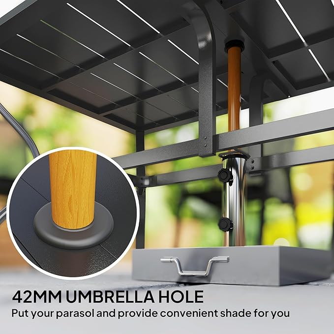 Outsunny Rectangle Outdoor Dining Table for 6 People, Steel Rectangular Patio Table with Umbrella Hole, Steel Frame for Garden, Balcony, Black