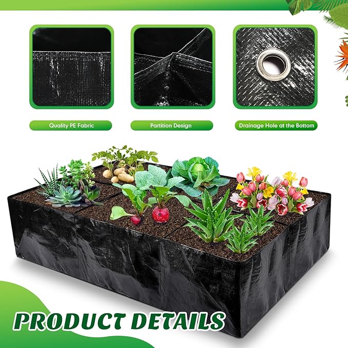 Woanger 8 Pcs 35 Gallon Fabric Raised Garden Bed Garden Bags to Grow Vegetables Planting Garden Containers for Vegetables Outdoor Grow Boxes with 6 Grids Rectangle Planter Pots for Potato Tomato Fruit