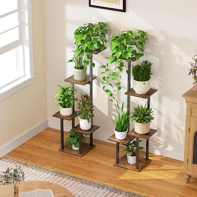 LATIBELL Plant Stand Indoor with Grow Light - 2 Pack Metal Plant Shelf for Indoor Plants Multiple, 5 Tiered Corner Plant Stand Shelves, Plant Rack Display Flower Holder for Living Room Patio Balcony