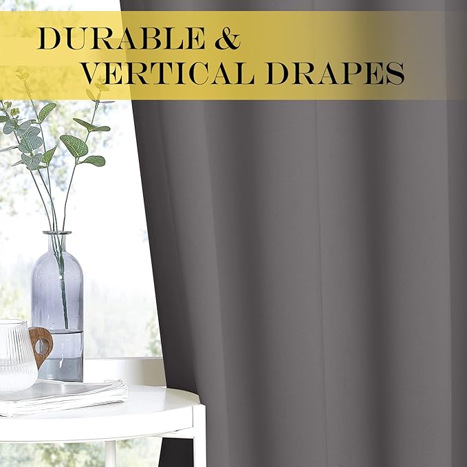 NICETOWN Blackout Blind for Living Room - (Grey Color) Window Drape Energy Efficient Curtain Panel Home Decoration, W52 x L95 Inch, 8 Grommets/Rings Top, Single Piece