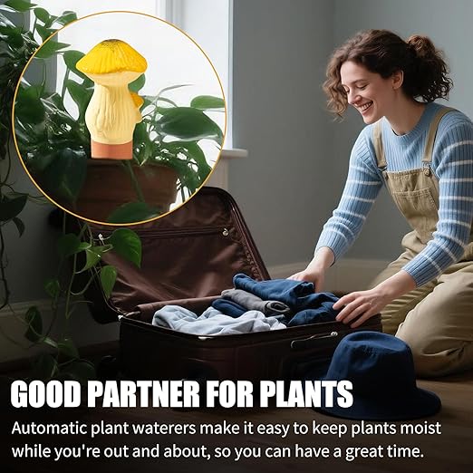 4 Pack Watering Globes - Terra Cotta Watering Spikes for Indoor Plants, Handcrafted Mushroom Shape Self Watering Devices with Slow Release System, Plant Water Bulbs for Vacation & Outdoor Pot
