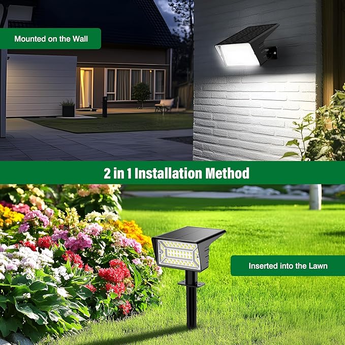 Solar Spot Lights Outdoor with 60 LED & Auto On/Off, 6 Pack Solar Lights Outdoor Waterproof IP68 with 3 Lighting Modes, 2-in-1 Solars Landscape Light for Outside, Garden, Yard(Cool White)