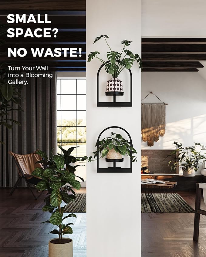 Bamworld Plant Stand Indoor, Plant Hanger Wall Planters for Indoor Plants Window Plant Shelves Plant Holder Wall Decor, Room Decor, Round (Patent Design)