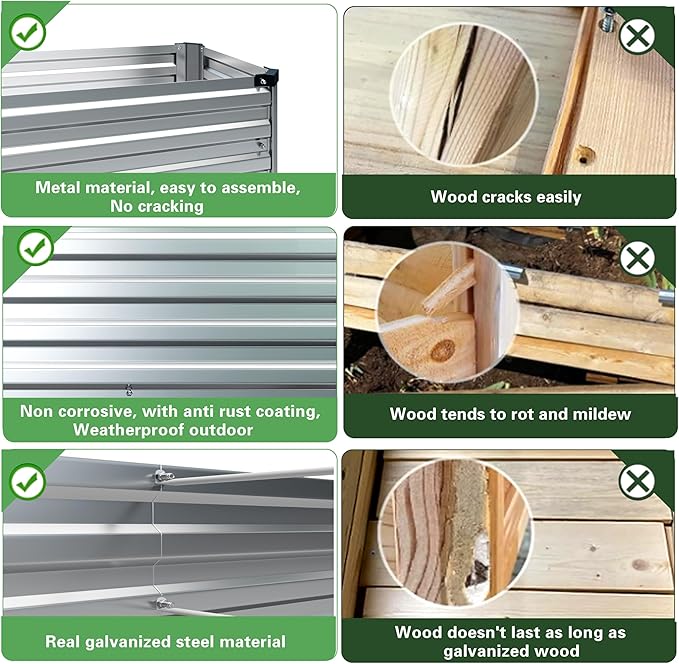 4×3×1FT(2PCS) Galvanized Raised Garden Bed Kit, Metal Planter Boxes,Large Raised Garden Bed for Planting Vegetables,Flowers,Herbs -Silver