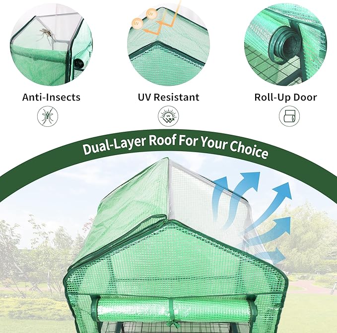 4 Tier Mini Greenhouse for Outdoor Indoor, Double-Layer Roof, Heavy Duty Small Greenhouses with PE Cover, Portable Green Houses for Outside Winter Plant Protection, 64'' H x 27'' L x 20'' W