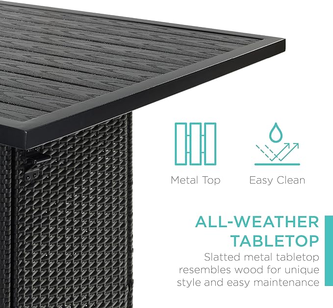 Best Choice Products 5-Piece Outdoor Wicker Bar Table Set for Patio, Poolside, Backyard w/Built-in Bottle Opener, Hidden Storage Shelf, Metal Tabletop, 4 Stools - Black